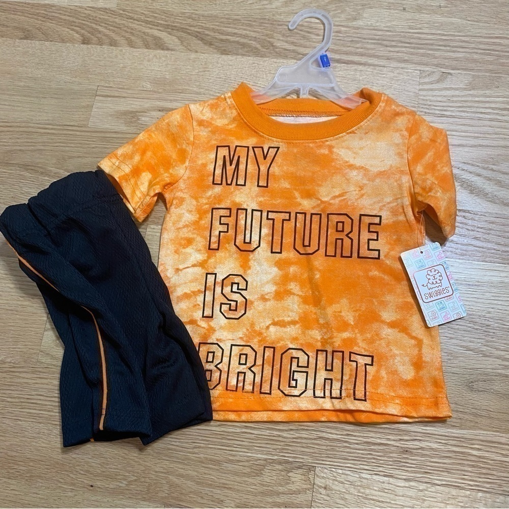My Future Is Bright T-Shirt Shorts Bundle Outfit NWT 2T Orange Black